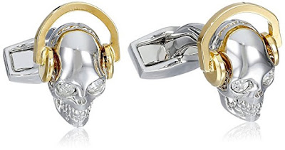 "Skull Mania" Dj Skull with Yellow Gold Color Plated Earphones Cufflinks