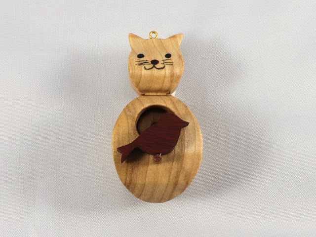 Miniature Birdhouse Ornament, Fat Cat, Handmade from Select Grade Hardwoods and Finished with Blend Of Beeswax and Mineral Oil, Collectable