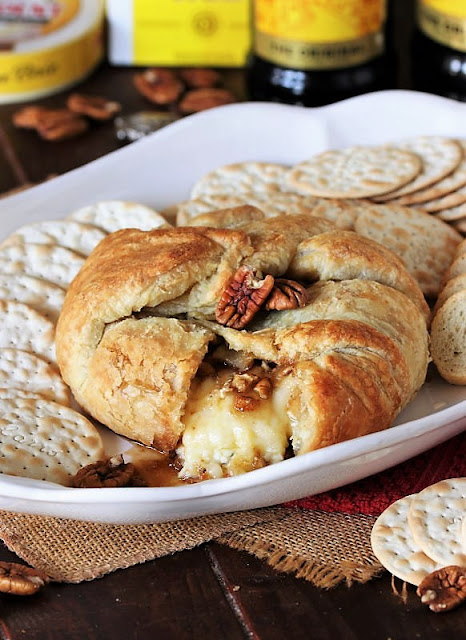 Kahlua Baked Brie on Serving Platter with Crackers Image
