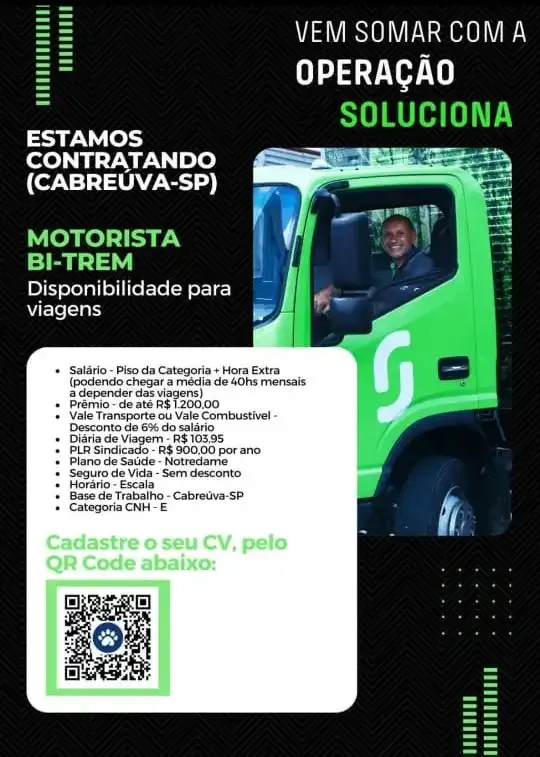 Anúncio de vagas para motoristas Soluciona Logística