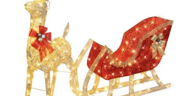 Lighted Christmas Reindeer & Sleigh Outdoor Décor Set w/ LED Lights $110.00 (Reg $229.99)