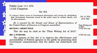 beginning of plain language act, against American flag background