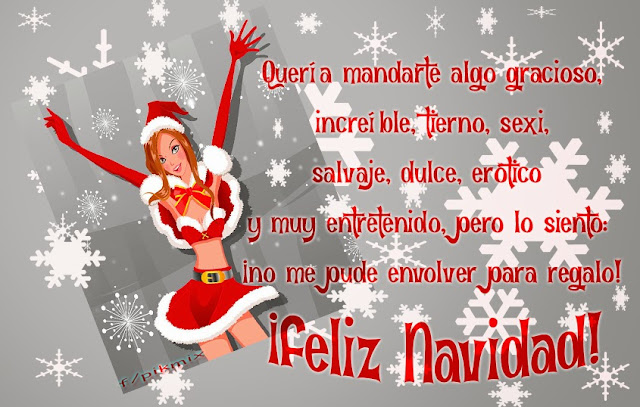 No me pude envolver • Imagen con frase  •  chica vestida de santa, copos, felicitación de Navidad