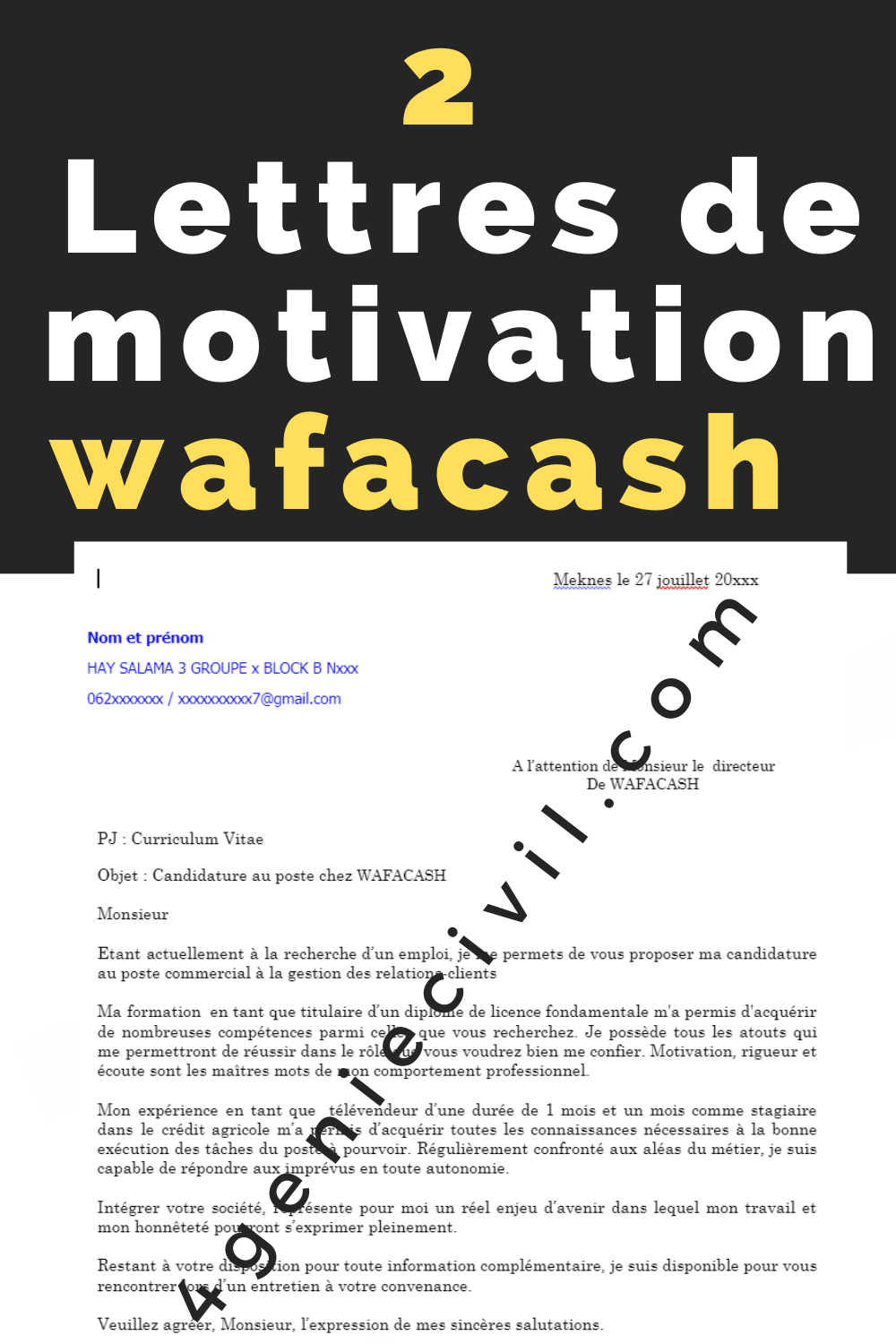 Lettre de motivation wafacash word - 2 exemples