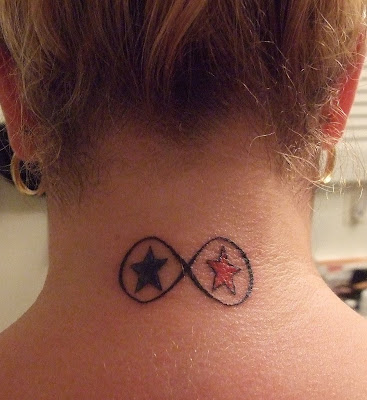 red bow on neck tattoo. This is a nice and simple double star tattoo at the 