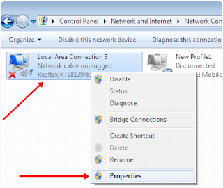 adapter properties for the connection LAN cable