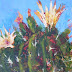 Blooming Cactus Oil And Acrylic Landscape Painting By Amy Whitehouse