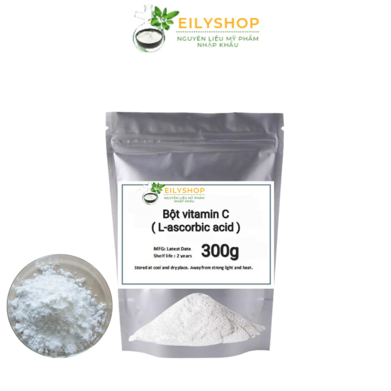 Bột vitamin C ( L-ascorbic acid )  - nguyên liệu mỹ phẩm Nhập Khẩu Eilyshop 500gr