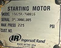 INGERSOLL RAND, -SS825R / 7W0016 ,   MAX. PRESSURE 225 PSI,  P/N - 7W-0016, STARTING MOTOR GP DWG NO - 7W0014