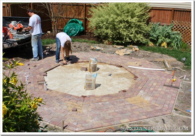 laying bricks Octagon patio