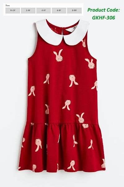 H&M 100% Cotton Girl's Frock (Red)