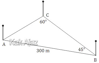 Sebidang tanah berbentuk segitiga dengan setiap titik sudutnya diberi tonggak pembatas A, B, dan C., soal aturan sinus segitiga UN 2019