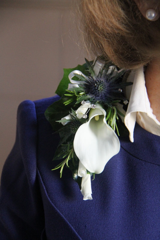 A softer Blue Ivory Winter Wedding Bouquet of Stephanotis Roses 
