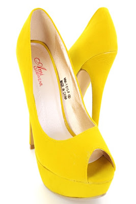 Yellow Smooth Velvet Round Peep Toes Platform Pump Heels