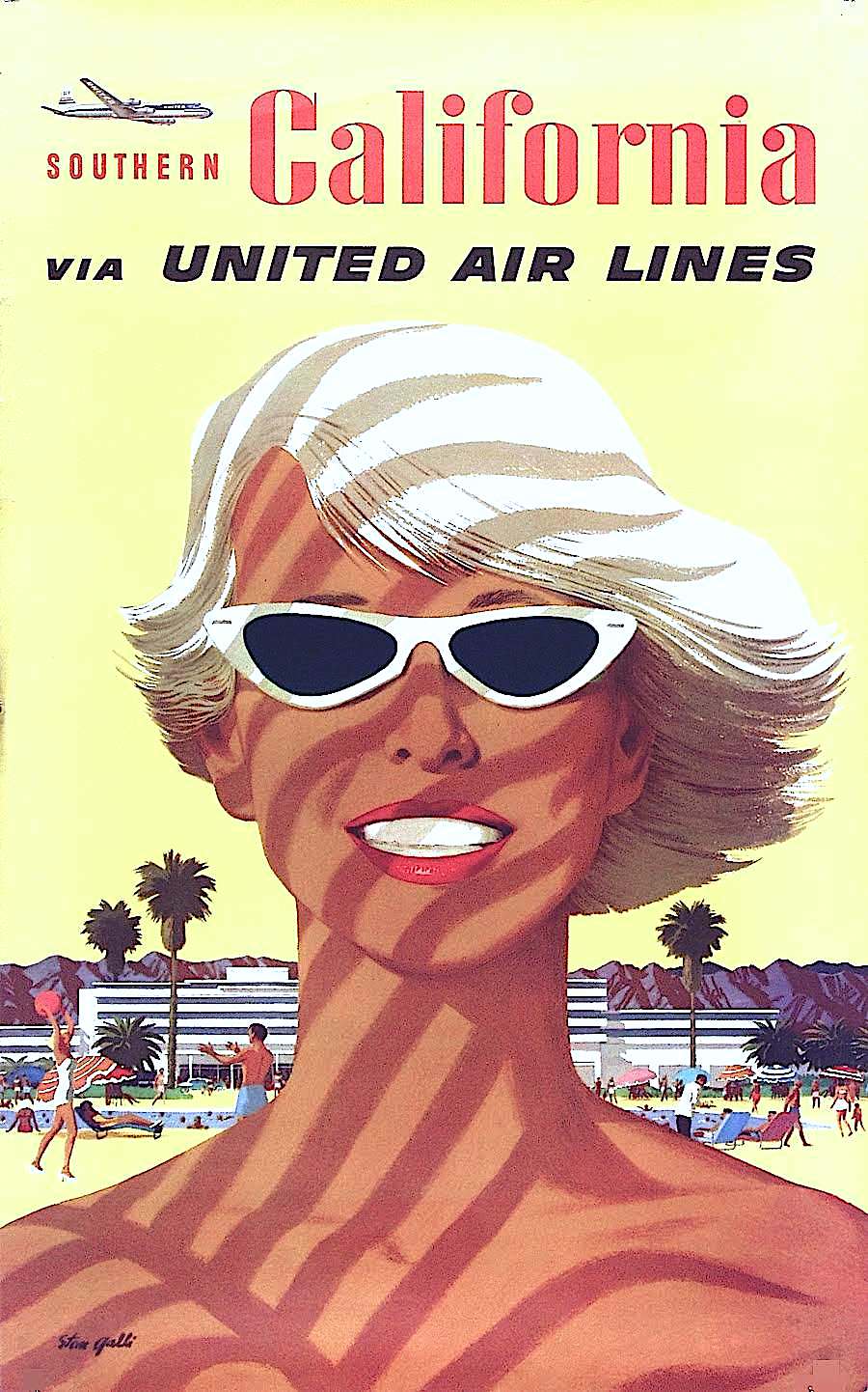 a Stan Galli travel poster illustration, 1955 smile