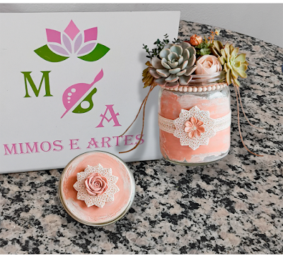 Pote Boho Chic com mandala e rosa em biscuit