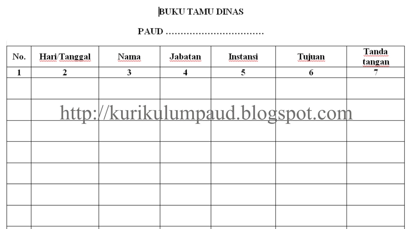 Kurikulum  Pembelajaran PAUD: Buku Tamu Dinas PAUD