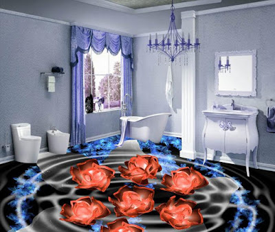 Artistic 3d floor for bathroom with flowers dancing in the water of light