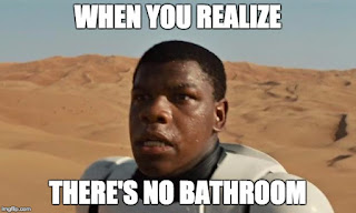 Star Wars Finn needs to run to the bathroom.