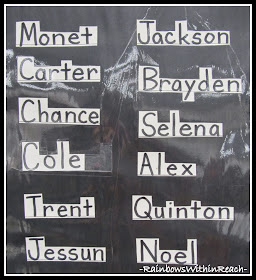 photo of: Classroom Name Chart (emphasis on letter position) 