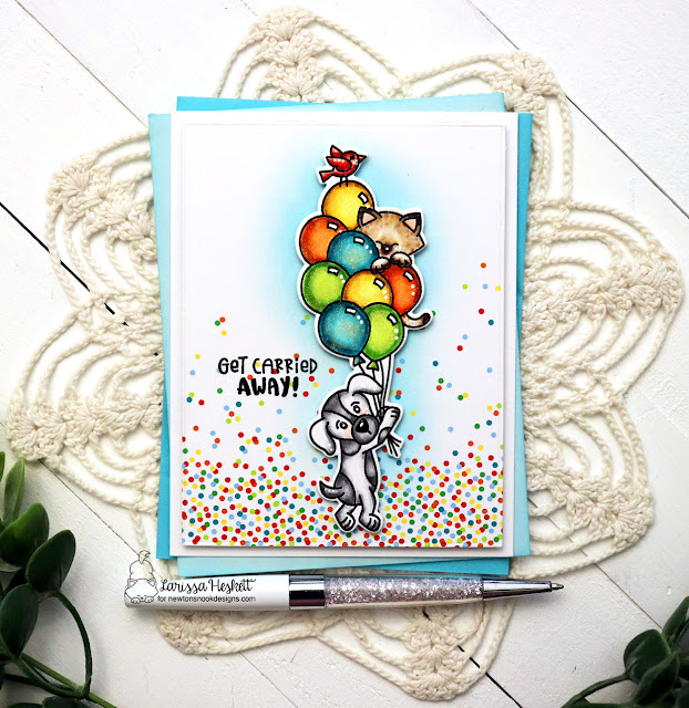 Birthday card with Dog and Cat by Larissa Heskett | Sky High Celebrations Stamp Set Birthday Party Paper Pad by Newton's Nook Designs