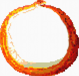 pixel art of orange corn snake in ouroboros pose