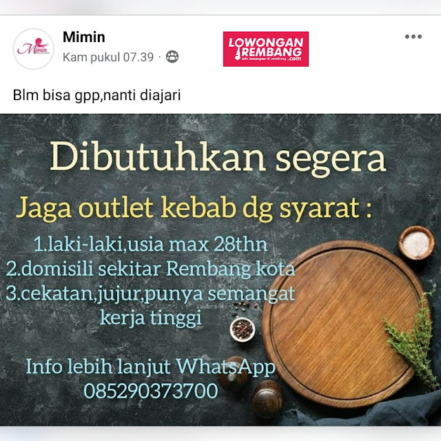 Lowongan Kerja Pegawai Penjaga YK Kebab Rembang Tanpa Syarat Ijazah
