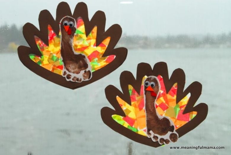 Turkey footprint craft - Thanksgiving footprint art