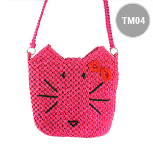 Tas Rajut Tali Kur (Macrame) Motif Hello Kitty