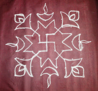 Easy pulli kolam for karthigai deepam step 2