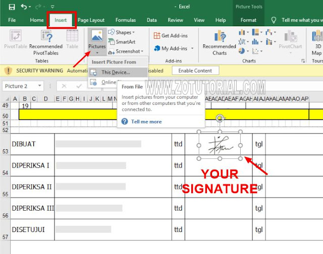 Cara Membuat Tanda Tangan di Dokumen Excel