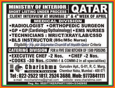 Ministry of interior Qatar Job Vacancies for Medical division