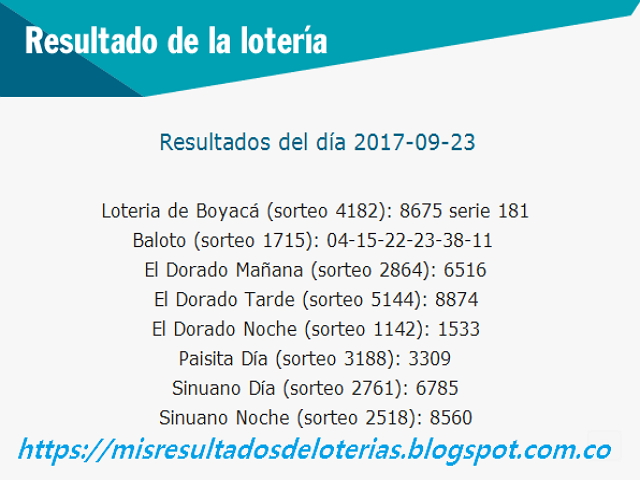 Como jugo la lotería anoche | Resultados diarios de la lotería y el chance | resultados del dia 23-09-2017