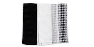 Thyme & Table Cotton Waffle Kitchen Towels, Black White