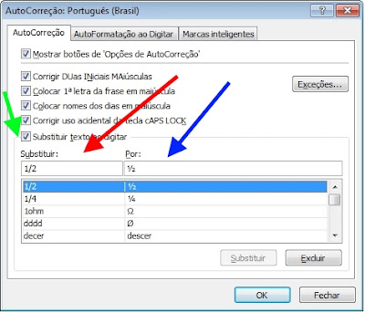 Excel - Opções de autocorreção