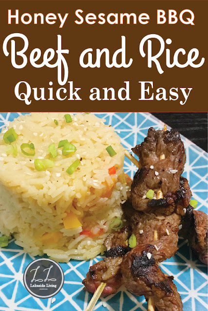 BBQ Beef Skewers with Saute Veggies and Rice