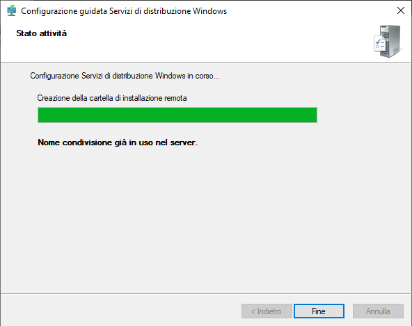 WDS, Configurazione cartella di installazione remota. Nome condivisione già in uso nel server