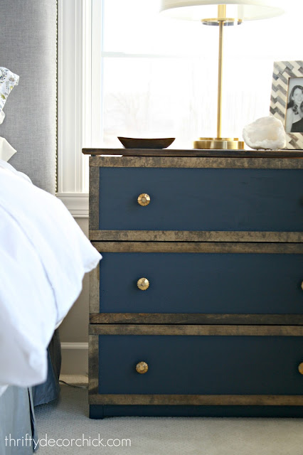 Beautiful blue dresser with wood trim