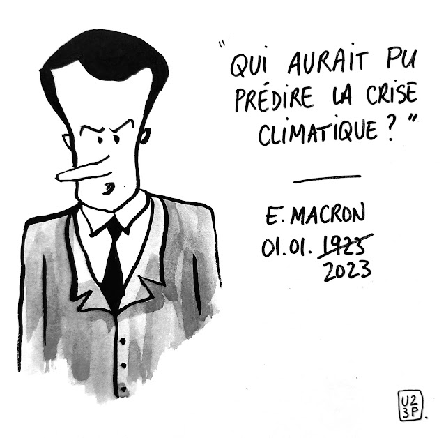 Macron caricature crise climatique discours janvier 2023 voeux président