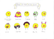 . an artist when he grows up. SO. I introduce you to his new character (baby chicken stickers)