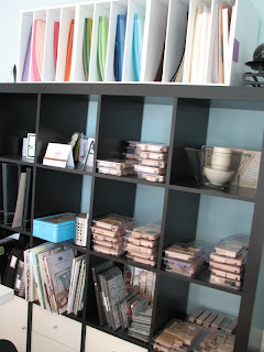craft room, stamp storage, paper storage, bookshelf, Ikea Expedit Bookshelf