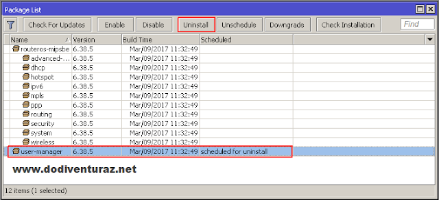  Pada routeros mikrotik terdapat package  Cara Install dan Uninstall Package Mikrotik