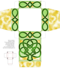 Stained glass knotwork shamrock box to print and make- blank version to color also available.