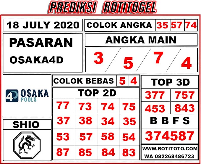 PREDIKSI NOMOR KELUAR OSAKA4D HARI INI SABTU 18 JULY 2020