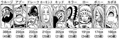 Perbandingan tinggi badan 11 Supernova One Piece