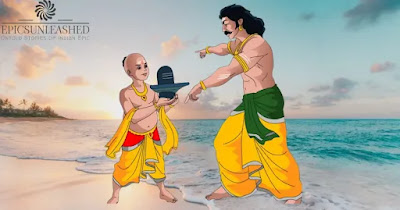 "The Story of Ravana and the Lingam: Lord Shiva's Trickery and Ganesha's Disguise" "रावण और लिंगम की कहानी: भगवान शिव की चालाकी और गणेश का भेष"