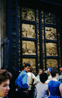 Golden Doors of Paradise near the Duomo (Cathedral) in Florence, Italy - European vacation - July 8, 1961