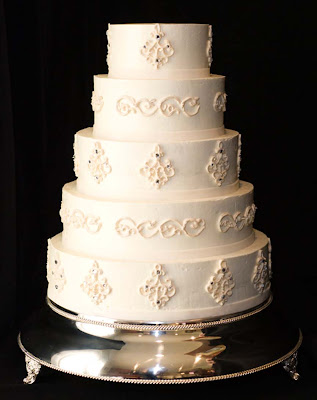  five tier wedding cake to compliment their Winter Wonderland Reception
