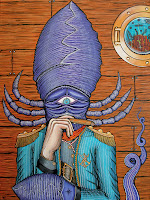 Paint Yonni-Gagarine : Acrylic 60x80 pirate ship captain crustacean pincer claw cigar tentacle porthole