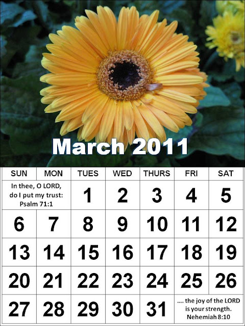 monthly calendar 2011. Christian March 2011 Calendar